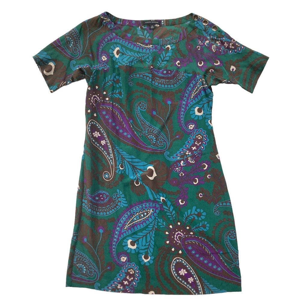 Banana Republic Silk Paisley Shift Dress Small Bohemian Mod Retro Groovy